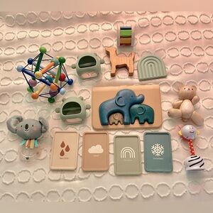 Puzzle Teether and wooden toy bundle